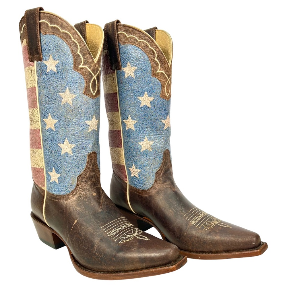 SOLD Shyanne Womens 7.5M Red White & Blue American Flag Western Pull-On Boots - Picture 3 of 12